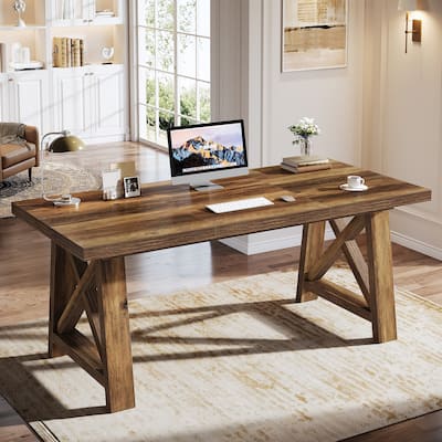 63 Inch Executive Desk with Sturdy X-Shaped Legs