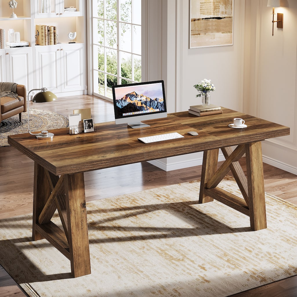 63 Inch Executive Desk with Sturdy X-Shaped Legs