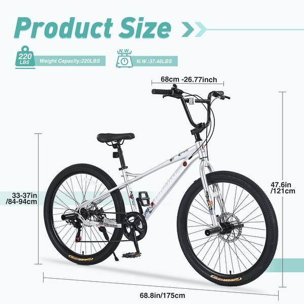 dimension image slide 1 of 2, Freestyle Kids Bike Double Disc Brakes Children's Bicycle Silver Mountain Bike with 7-speed Change System for Boys Girls