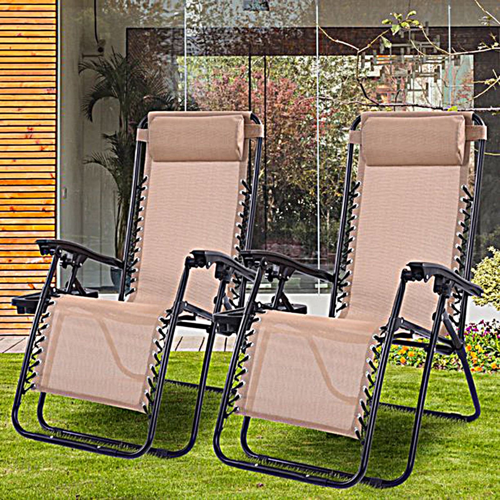 Outdoor Folding Aluminum Zero Gravity Chair Set of 2