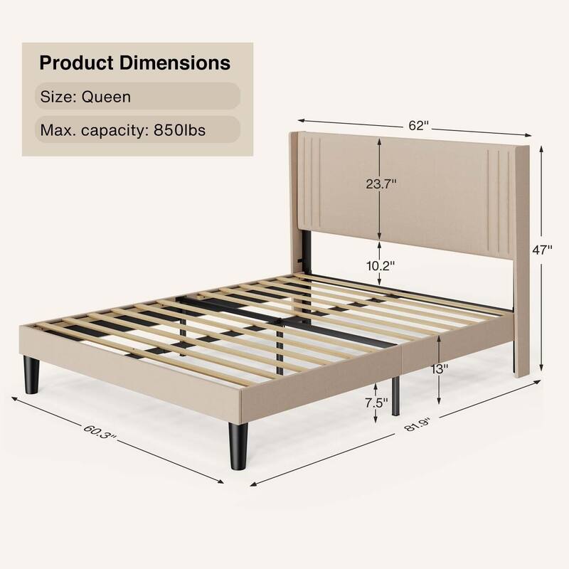 Twin/Full/Queen/King Bed Frame with Wingback Headboard, Upholstered Platform Bed