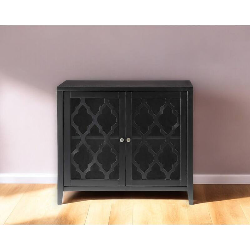 HomeRoots 34" Black Sideboard with Two Glass Doors - 34' X '30' X '15.4 - 34' X '30' X '15.4