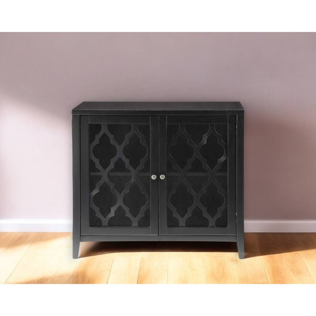 HomeRoots 34" Black Sideboard with Two Glass Doors - 34' X '30' X '15.4