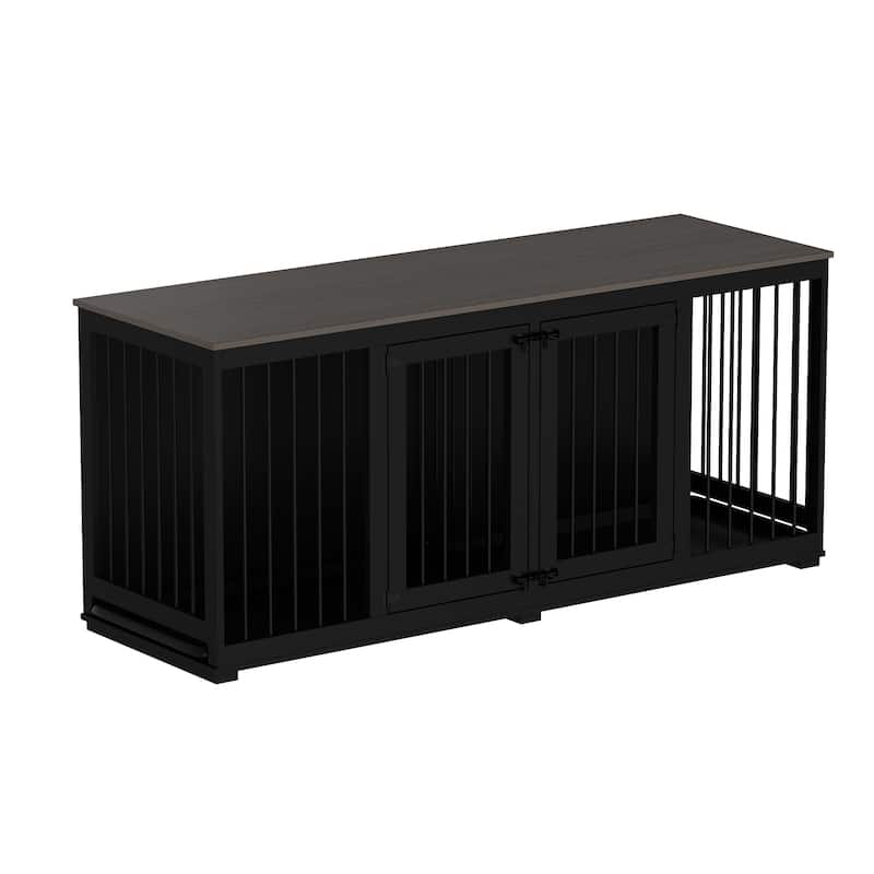 Dog Crate Furniture Indoor - Wooden Dog Kennel with Room Divider,Trays