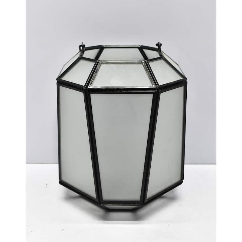 Industrial-Style Candle Lantern - 8" - White and Black