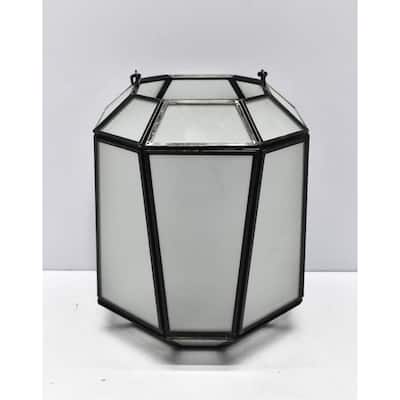 Industrial-Style Candle Lantern - 8" - White and Black