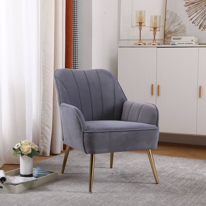Modern Mid Century Chair Velvet Armchair Wingback Chairs Accent Chairs - Grey