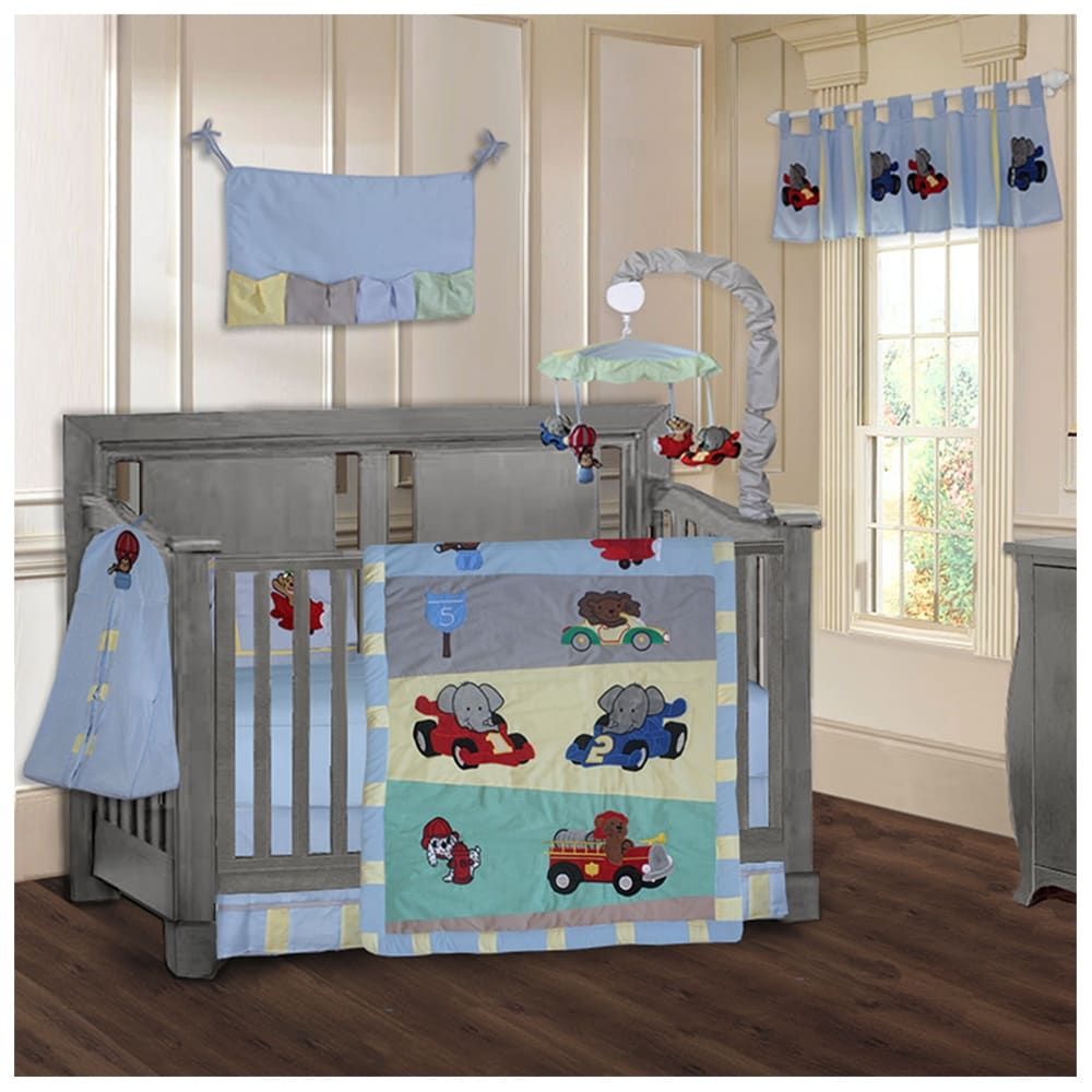 BabyFad Animal Zoom 9 piece Boys' Baby Crib Bedding Set
