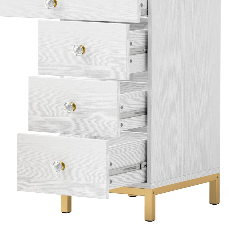 Moasis 8 Drawers Makeup Vanity Desk with Hollywood Lighted Mirror & Charging Station