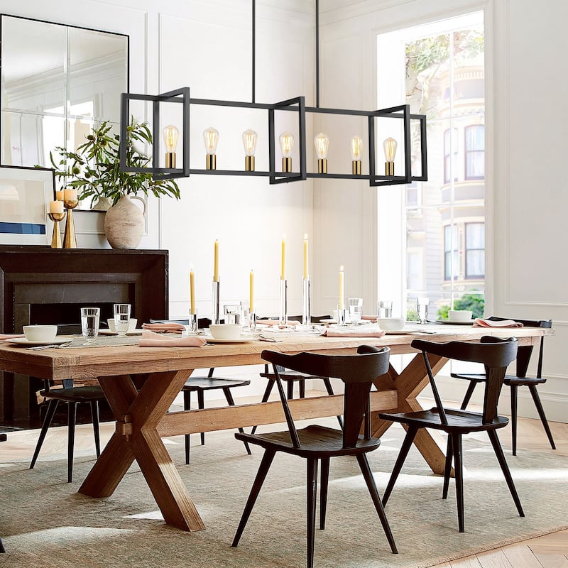 6/7-Light Industrial Pendant Lights Kitchen Island Lantern Farmhouse Linear Chandelier