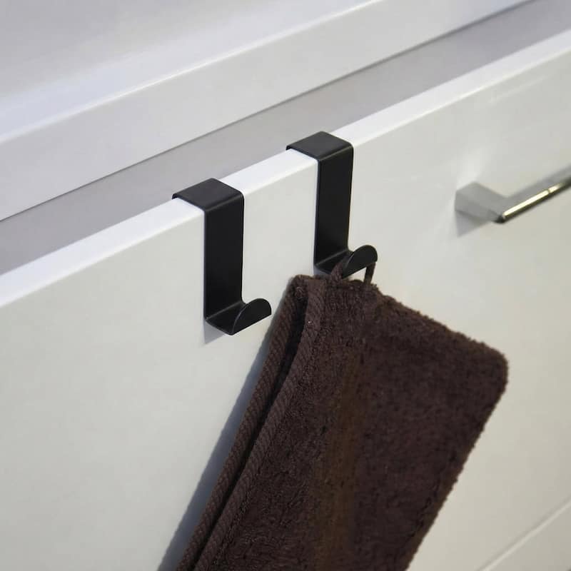2 Stainless Steel Over the Door Hooks Space Saver Organizer 2 Pack - Black