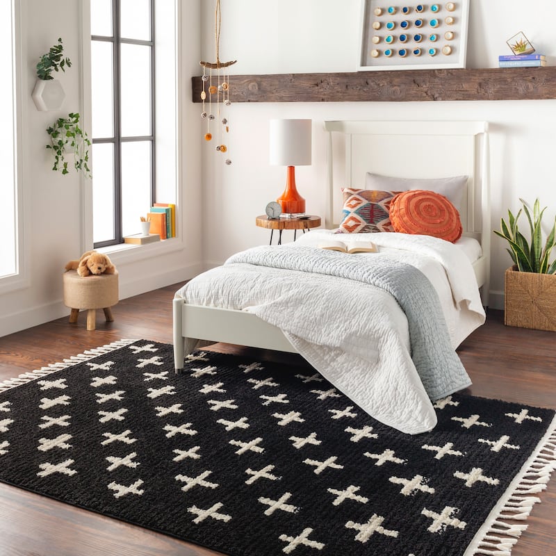 Mr. Kate Tess Bold Boho Plush Area Rug - 5'3" x 7' - Black