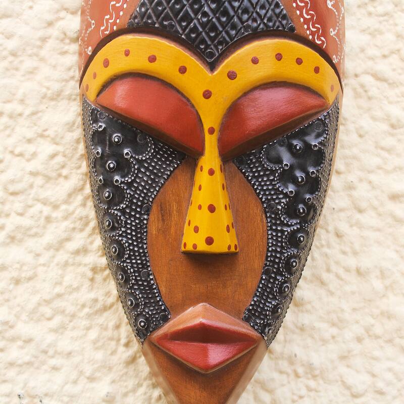 Novica Handmade Face Of Favor African Wood And Aluminum Mask