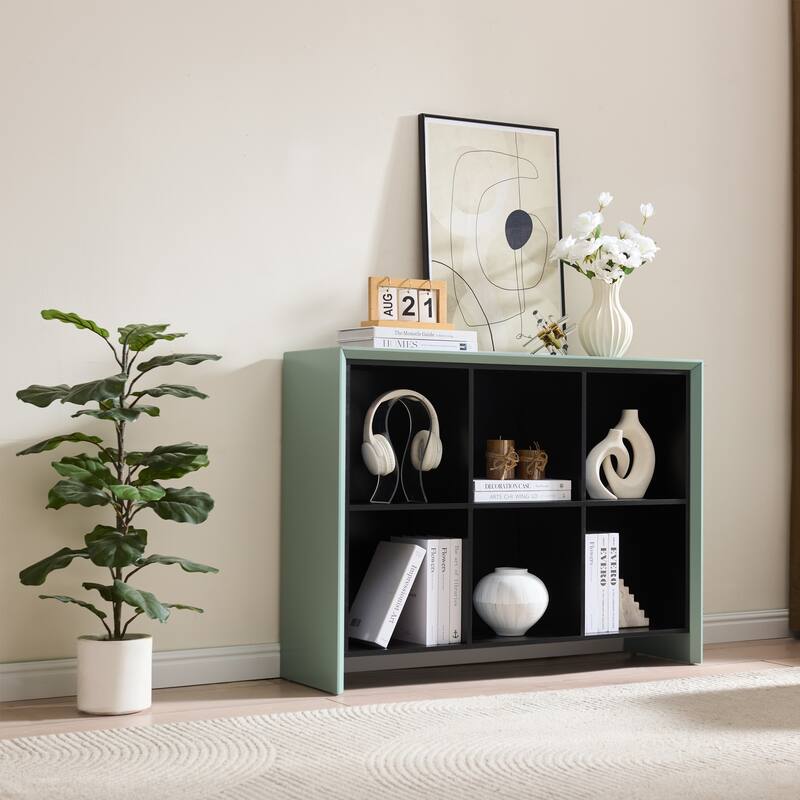 Ethan Contemporary Wood 6-Shelf Bookcase with Open Cubby Storage - Blue