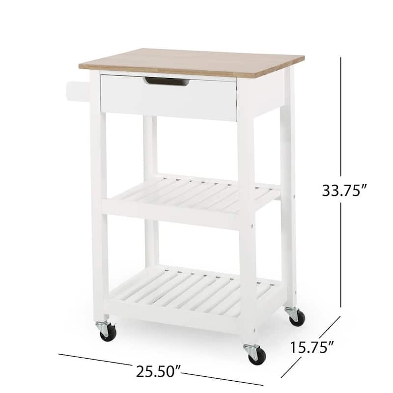Compact Wooden Kitchen Cart with Wheels Shelves and Drawer by Christopher Knight Home