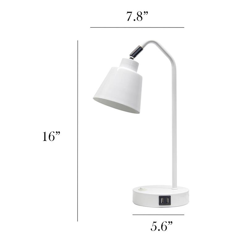 Modern Adjustable Metal Desk Lamp with USB Charging Port in Multiple Colors - 7.8" (L) x 5.6" (W) x 16" (H)