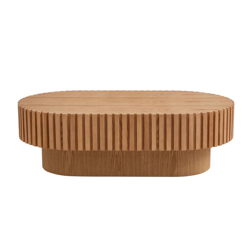 Modern Handcraft Drum Coffee Table Oval Coffee Table for Living Room,Small Wooden Coffee Table with Sturdy Pedestal for Office