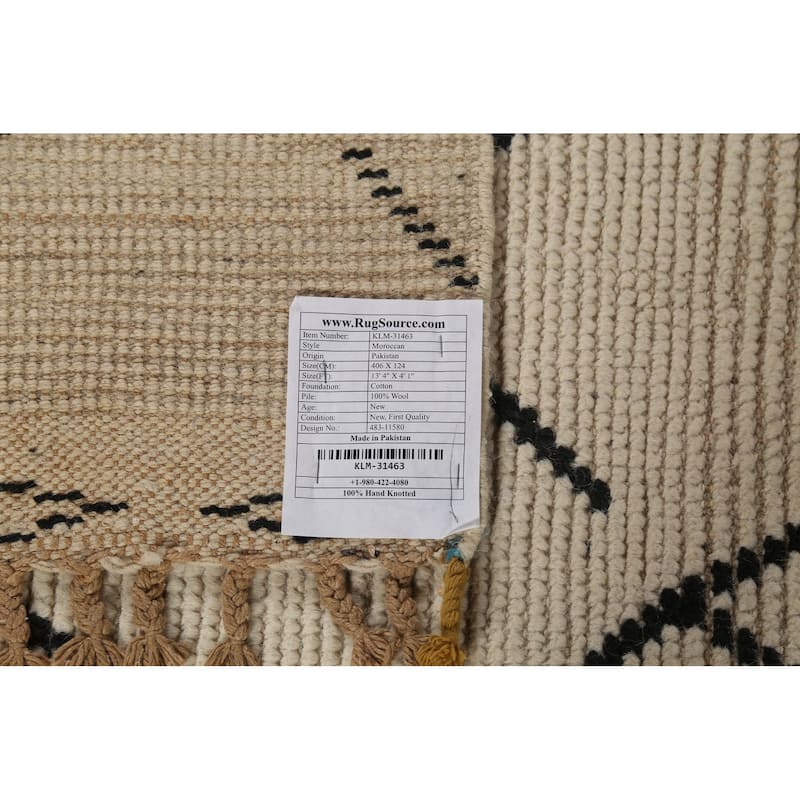 Moroccan Oriental Runner Rug Handmade Wool Carpet - 4'1"x 13'4"