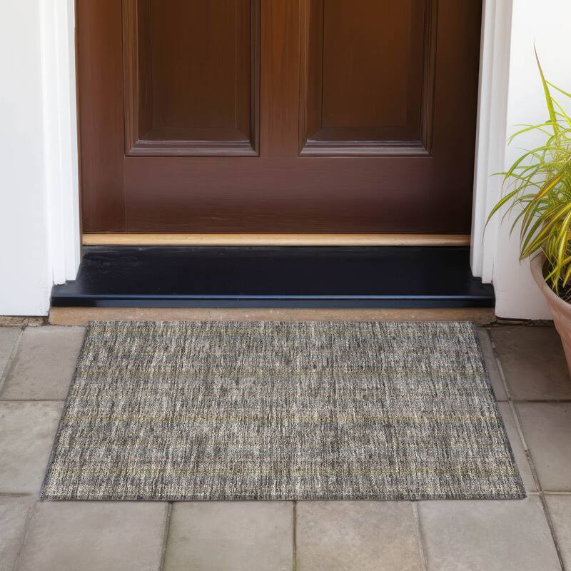 Machine Washable Indoor/ Outdoor Stripe Chantille Rug - Taupe - 1'8" x 2'6"