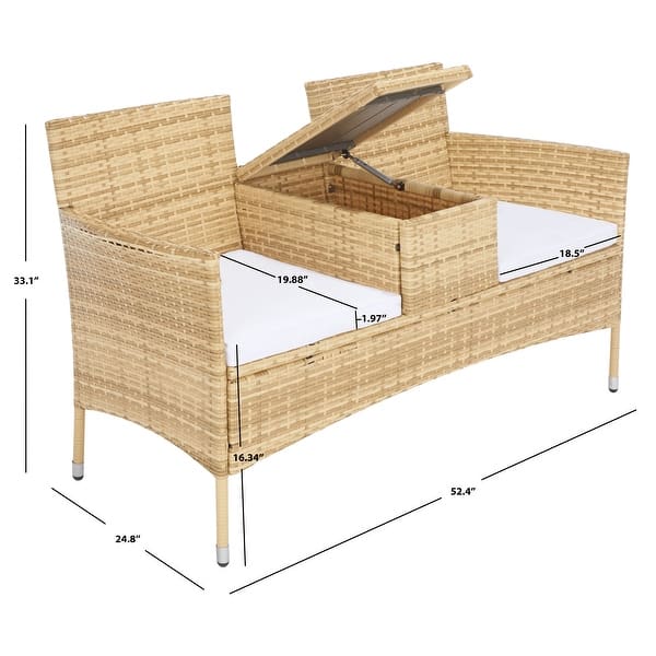dimension image slide 0 of 3, SAFAVIEH Outdoor Viora Wicker Loveseat. - 52" W x 25" D x 33" H
