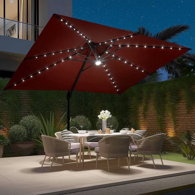 10 FT x 13 FT Outdoor LED Lighted Double Top Patio Cantilever Umbrella