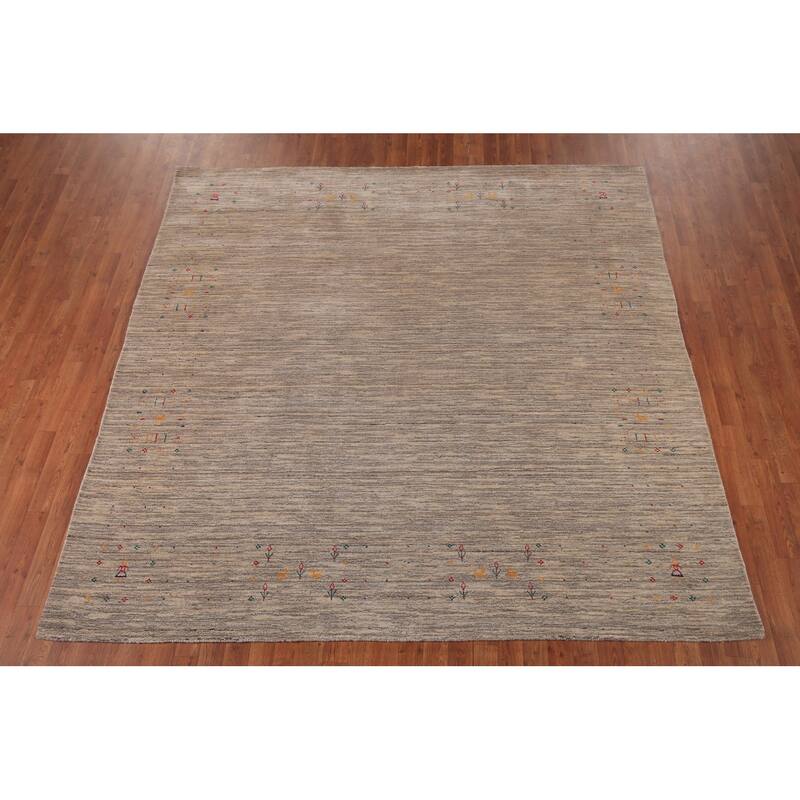 Striped Tribal Gabbeh Square Area Rug Handmade Wool Carpet - 8'0" X 7'11"