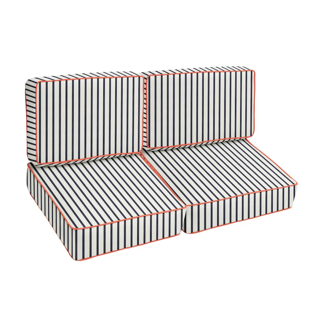 Blue White Stripe with Melon Indoor/Outdoor Corded Loveseat Set - 23 in x 47 in x 23 in