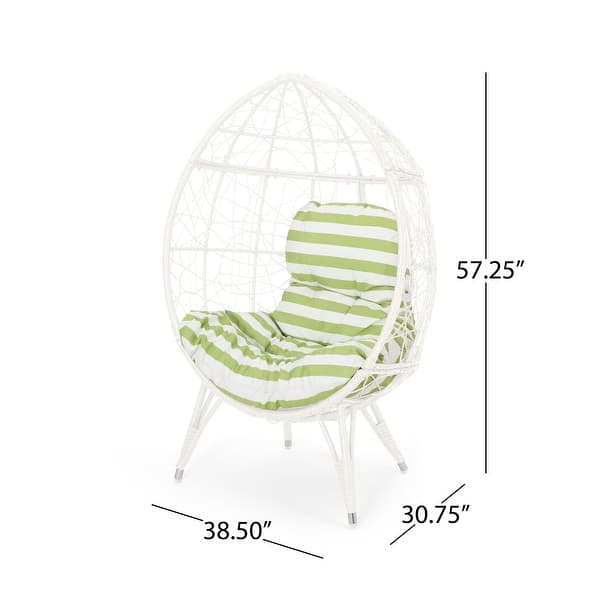 dimension image slide 2 of 2, Gianni Outdoor Wicker Teardrop Chair with Cushion by Christopher Knight Home