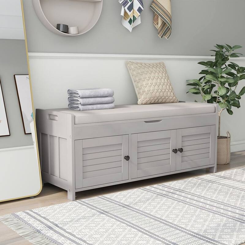 3-drawer Wooden Storage Bench with Cushion