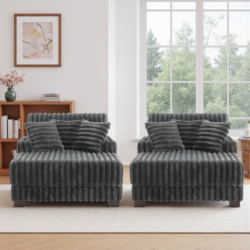 2-Piece Flannel Chaise Lounge Sofa Bed Set with Cup Holder