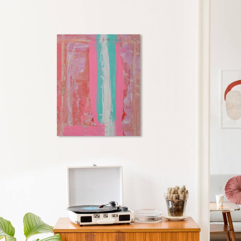 Wynwood Studio Canvas Abstract Line of Sight Pink and Tiffany Blue Modern & Contemporary Wall Art Canvas Print - 24 x 20