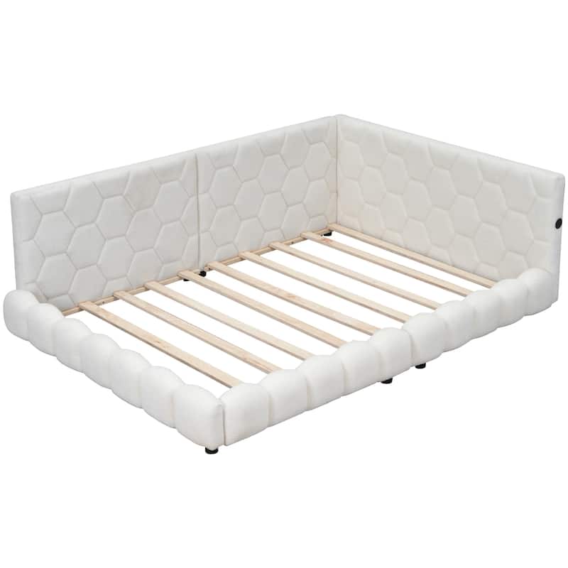 Roomfitters Full Upholstered Platform Bed with USB Charging Station and Accent Headboard Design
