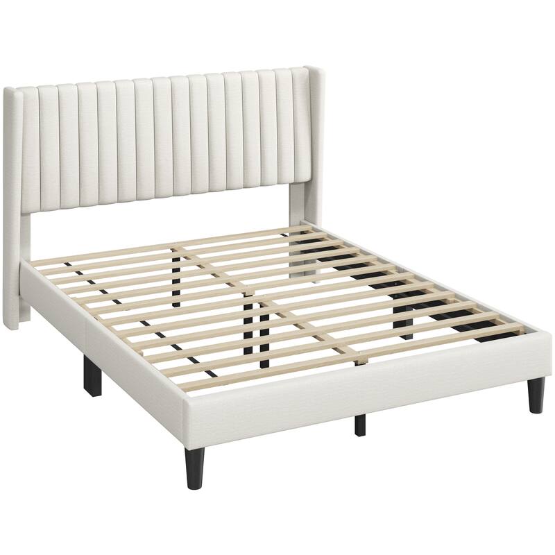 Yaheetech Upholstered Bed Frame with Wing Side Fabric Upholstered Bed with Headboard
