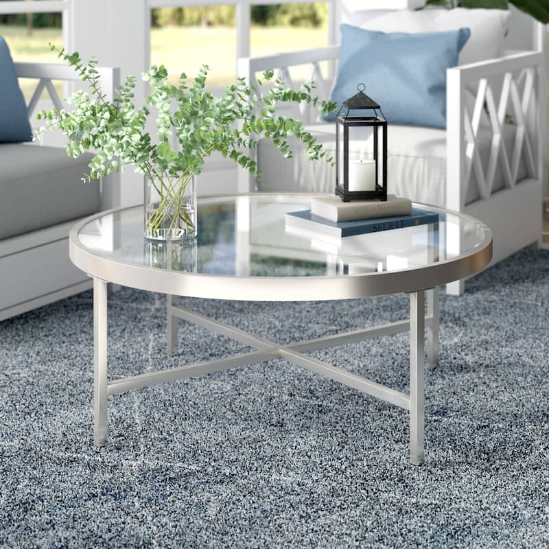 Xivil Contemporary Round Glass Top Steel Coffee Table