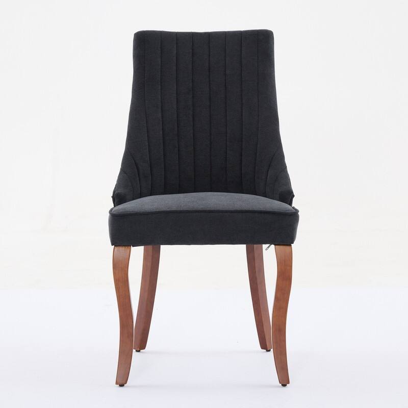 Set of 2 Modern Fabric Dining Chairs with High Backrest & Plush Cushioning - Curved Solid Wood Legs, Adjustable Balance