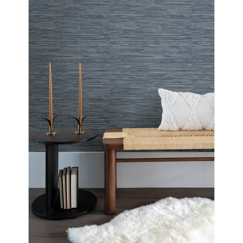 A-Street Prints Exhale Indigo Woven Faux Grasscloth Wallpaper