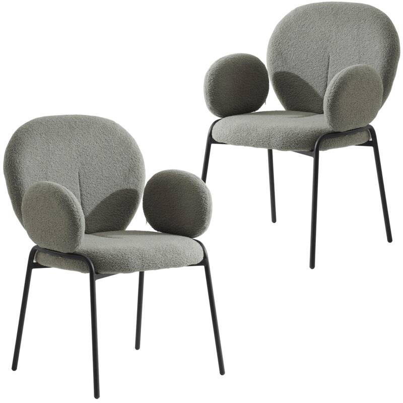 Celestial Boucle Upholstered Iron Dining Chairs Set of 2 by LeisureMod - Green
