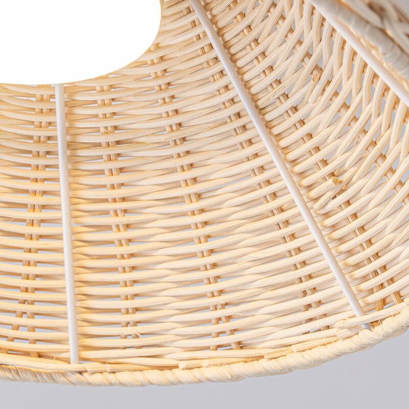 Modern Farmhouse Woven Rattan Umbrella Cone-Shaped Flush Mount Integrated LED Ceiling Light - Beige - 13.4"W x 4.5"H
