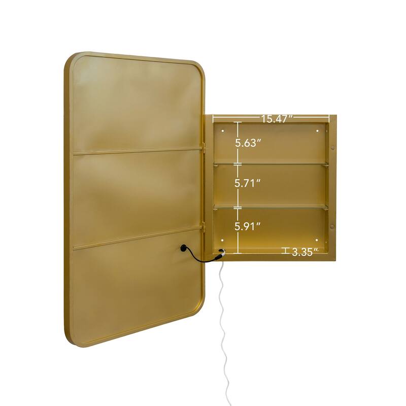 Rectangle Medicine Cabinet Mirror Bathroom Mirror with Storage - Gold