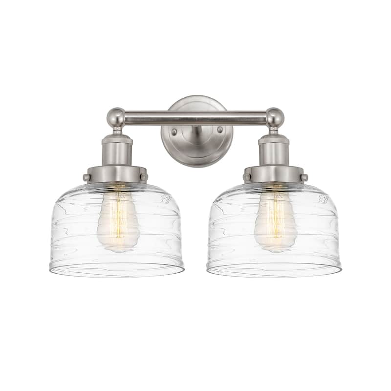 Innovations Lighting 616-2W-10-16-L Bell Vanity Bell 2 Light 16" Wide - Brushed Satin Nickel / Clear Deco Swirl