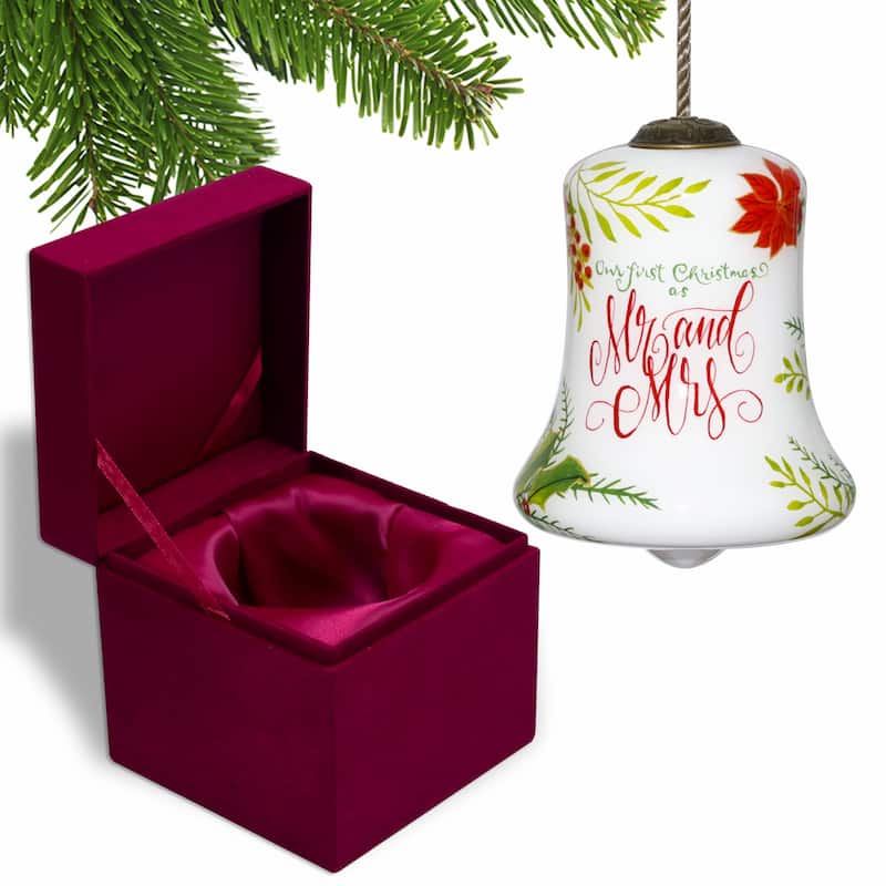 Mr. & Mrs. Our First Christmas Hand Painted Mouth Blown Glass Ornament - 4" x 3" x 3"