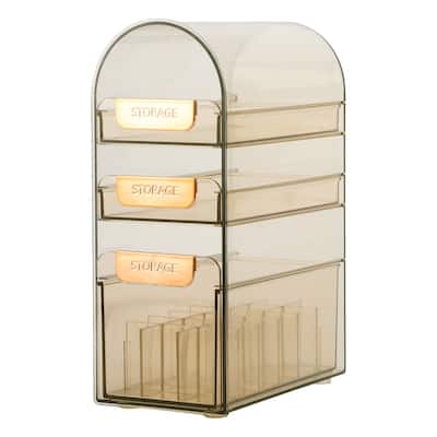 Makeup Organizer Dust-proof Makeup Organizer for Vanity Holder W/ 3 Drawers - Brown - 6.69"x3.94"x9.84"