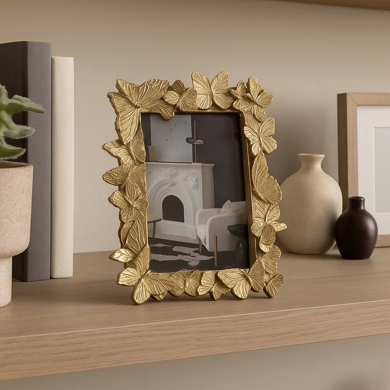Resin Butterflies Decorative Photo Frame - Gold, 4x6 in. - Gold/ Metallic - 8.0"