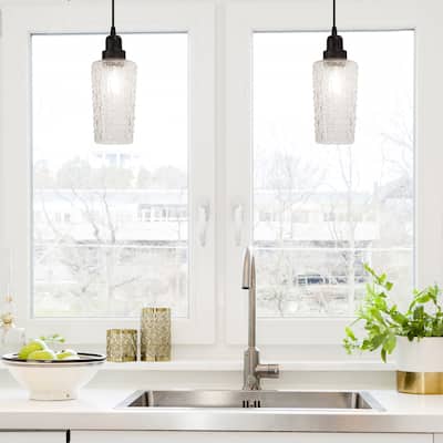 Glow River of Goods Clear and Black Glass and Metal 4.75-Inch Pendant Light with Adjustable Hanging Cord
