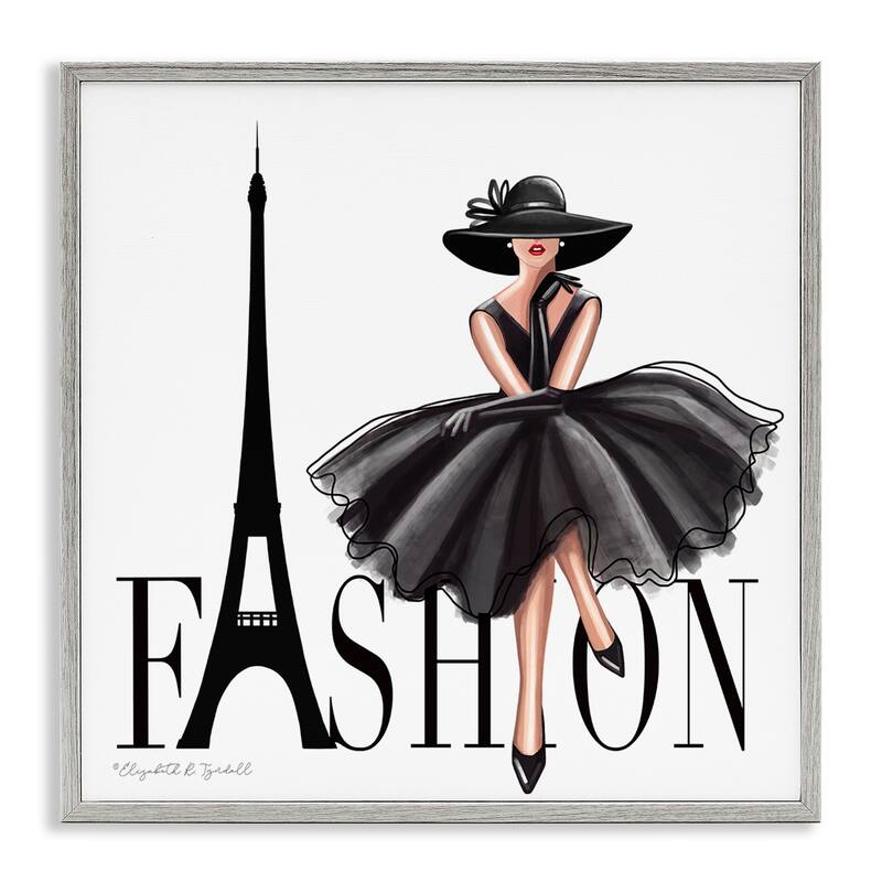 Stupell Parisian Fashion Illustration High End Design Black Dress Framed Wall Art
