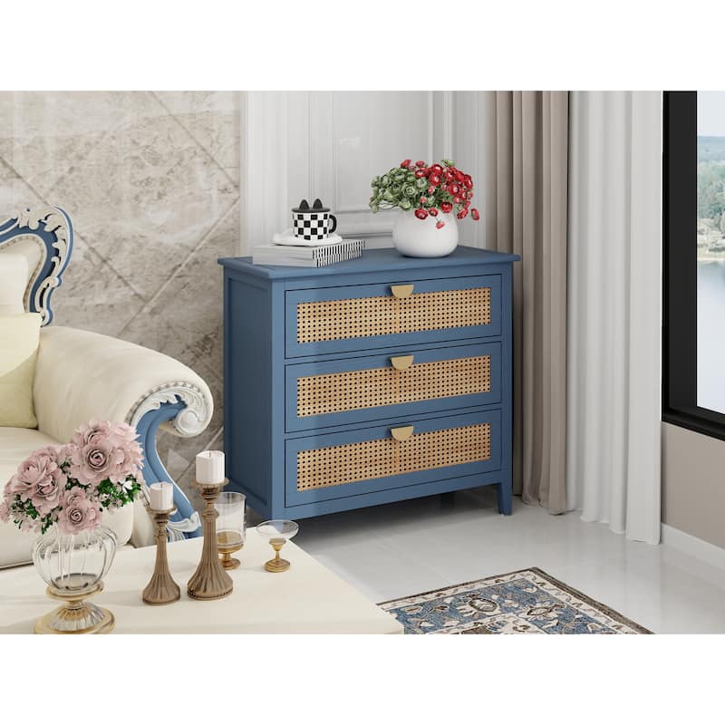 3 Drawer Cabinet,Natural rattan,American Furniture,Suitable for bedroom, living room, study