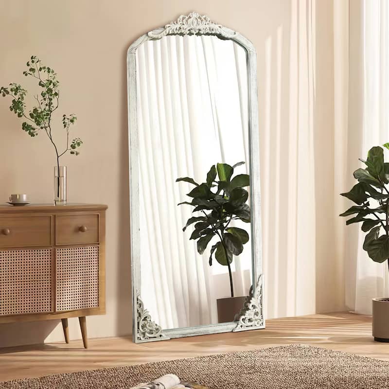 Lumioca Carved Solid Wood Arched Standing Mirror Wall Mirror