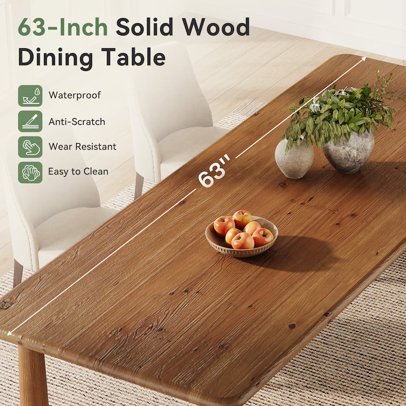 Solid Wood Dining Table, 63'' Kitchen Table Dining Room Furniture
