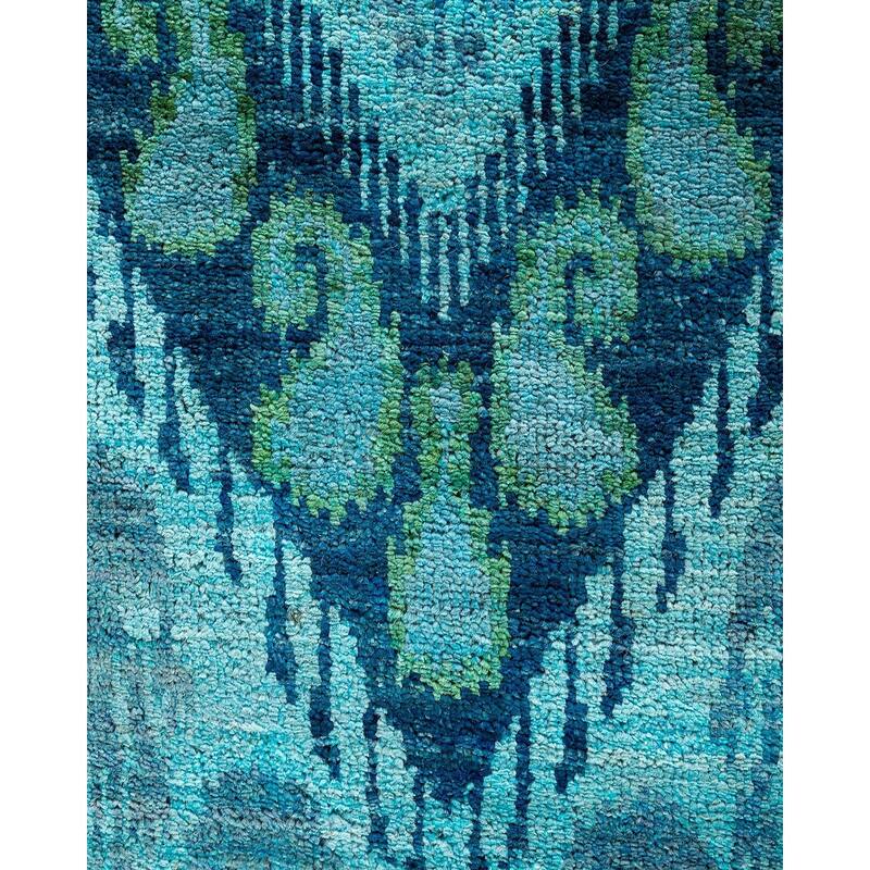 Modern One-of-a-Kind Hand-Knotted Runner Rug - Blue, 4' 1" x 16' 4" - 4' 1" x 16' 4"