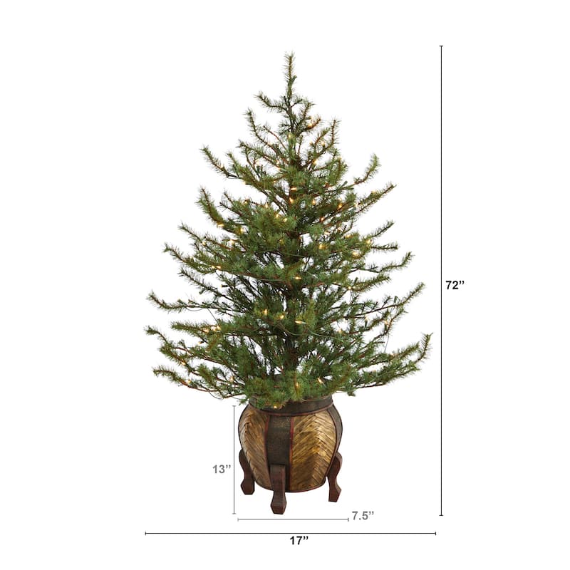 4.5' Artificial Christmas Tree with 100 Lights in Decorative Planter